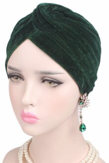 Verkoop Mode Toevallige Stretch Goud Fluwelen Headwrap Tulband Hoed Vrouwen Moslim Chemo Cap Vintage Vrouwelijke Mutsen Bonnet Femme groen