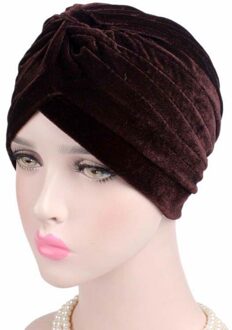 Verkoop Mode Toevallige Stretch Goud Fluwelen Headwrap Tulband Hoed Vrouwen Moslim Chemo Cap Vintage Vrouwelijke Mutsen Bonnet Femme koffie
