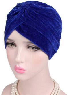 Verkoop Mode Toevallige Stretch Goud Fluwelen Headwrap Tulband Hoed Vrouwen Moslim Chemo Cap Vintage Vrouwelijke Mutsen Bonnet Femme koninklijk blauw