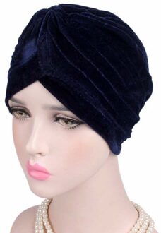 Verkoop Mode Toevallige Stretch Goud Fluwelen Headwrap Tulband Hoed Vrouwen Moslim Chemo Cap Vintage Vrouwelijke Mutsen Bonnet Femme marine blauw