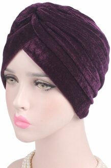 Verkoop Mode Toevallige Stretch Goud Fluwelen Headwrap Tulband Hoed Vrouwen Moslim Chemo Cap Vintage Vrouwelijke Mutsen Bonnet Femme Paars