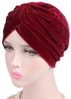 Verkoop Mode Toevallige Stretch Goud Fluwelen Headwrap Tulband Hoed Vrouwen Moslim Chemo Cap Vintage Vrouwelijke Mutsen Bonnet Femme wijn rood
