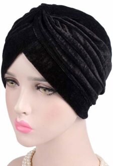 Verkoop Mode Toevallige Stretch Goud Fluwelen Headwrap Tulband Hoed Vrouwen Moslim Chemo Cap Vintage Vrouwelijke Mutsen Bonnet Femme zwart