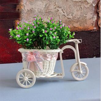 Verkoop Plastic Wit Driewieler Fiets Diy Bloem Mand Container Voor Bloem Plant Thuis Weddding Decoratie