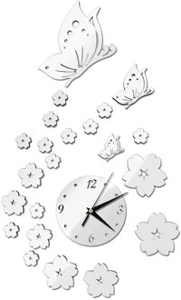 Verkoop Spiegel Muurstickers 3D Klok Vlinder Patroon Woondecoratie Hedendaagse Quartz Woonkamer Klok wit