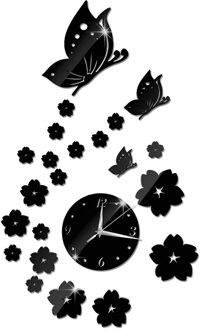Verkoop Spiegel Muurstickers 3D Klok Vlinder Patroon Woondecoratie Hedendaagse Quartz Woonkamer Klok zwart