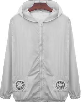 Verkoop Zomer Outdoor Unisex Koelventilator Lange Mouw Capuchon Werken Top Jas grijs