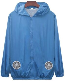 Verkoop Zomer Outdoor Unisex Koelventilator Lange Mouw Capuchon Werken Top Jas licht blauw