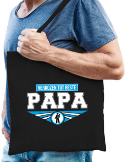 Verkozen tot beste papa katoenen tas zwart voor heren - cadeau tasjes - Vaderdag - Feest Boodschappentassen