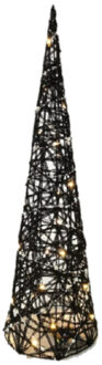 Verlicht kerstfiguur - kegel/piramide kerstboom - zwart - rotan - H80 cm - kerstverlichting figuur