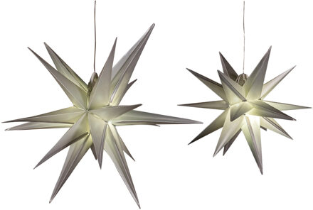 Verlichte 3D kerststerren - 2x st - zilver - 35 en 60 cm - kunststof - Kerststerren Zilverkleurig