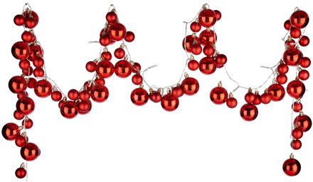 Verlichte kerst guirlande/slinger met 93 LED kerstballen rood 180 cm