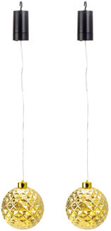 Verlichte kerstbal kunststof - 2x - goud - aan draad - D12 cm - led lampjes - warm wit