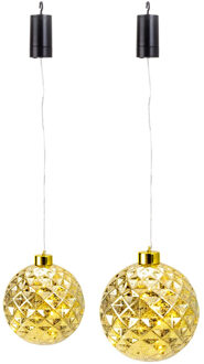 Verlichte kerstballen - 2x st - kunststof - goud - D15 en D20 cm - kerstverlichting figuur Goudkleurig