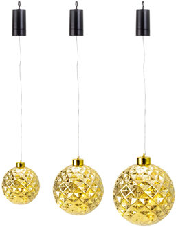 Verlichte kerstballen - 3x st - kunststof - goud - D12, D15 en D20 cm - kerstverlichting figuur Goudkleurig