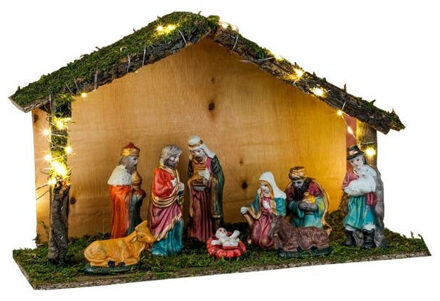 Verlichte kerststal met kerststal beelden/figuren 40 x 16 x 25,5 cm Multi