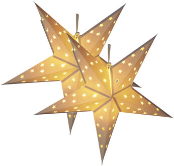 Verlichte kerstster - 2x - wit - 60 cm - op batterijen - 10 leds warm wit?- papier