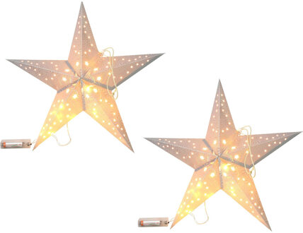 Verlichte kerstster lampion - Set van 2x stuks - zilver - papier - 40 cm - op batterijen - kerstdeco