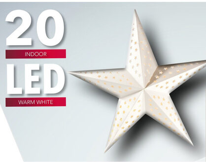 Verlichte kerstster lampion wit 60 cm op batterijen