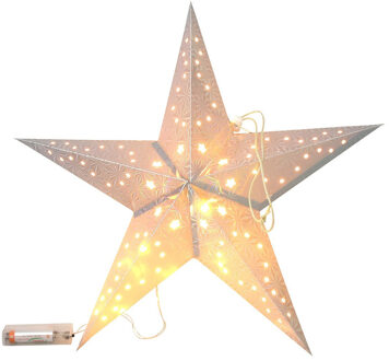 Verlichte kerstster lampion - zilver - papier - 40 cm - op batterijen - kerstdecoratie