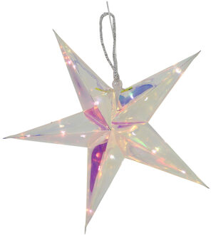 Verlichte kerstster - zilver iriserend- 26 cm -batterij - Kerststerren Zilverkleurig