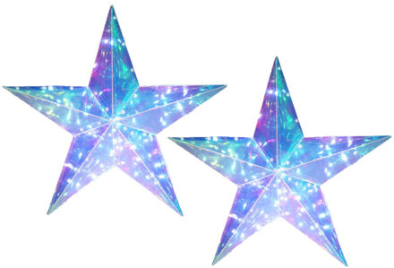 Verlichte kerststerren - 2x - regenboog kleur- D37 cm - op batterijen - 30 led lampjes
