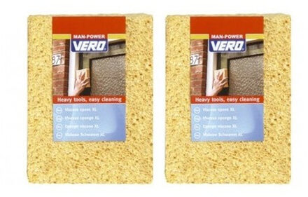 Vero 2x Schoonmaakspons viscose 12 x 16 cm - Sponzen Geel