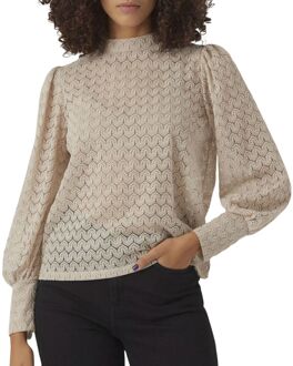 Vero Moda Hoge hals kanten top in beige Vero Moda , Beige , Dames - L,M,S,Xs