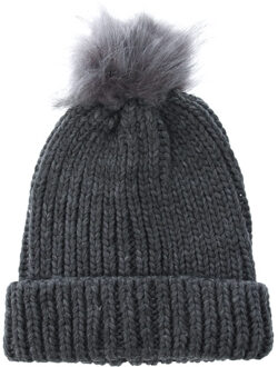 Vero Moda Nala muts met pompon, gemêleerd antracietgrijs