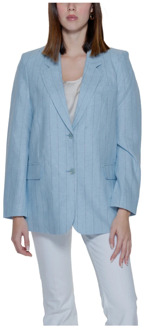 Vero Moda Pinstripe Linen Jacket Lente/Zomer Collectie Vero Moda , Blue , Dames - S,Xs