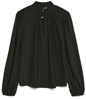 Vero Moda Vmani ls frill top wvn ga Zwart