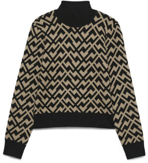 Vero Moda Vmaria art ls high-neck pullover ga Zwart