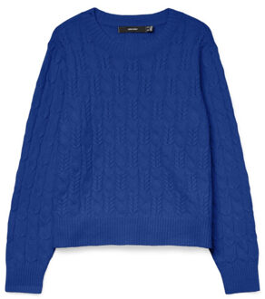 Vero Moda Vmaries ls o-neck cable pullover bf kobalt - maat L Blauw