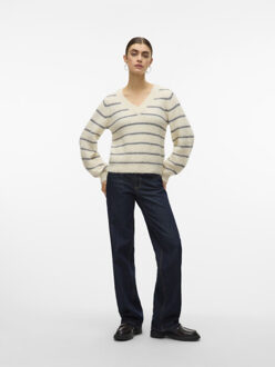 Vero Moda Vmawesome shine ls v-nck stripe pull boo ecru dessin