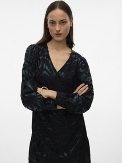 Vero Moda vmcarla foil l/s short wrap dress w 10335942 - Zwart