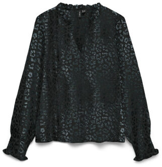 Vero Moda Vmcarla foil l/s v-neck top wvn ga Zwart