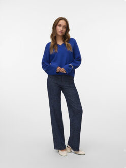 Vero Moda Vmgold art ls v-neck pullover kobalt - maat L Blauw
