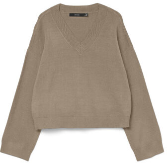 Vero Moda Vmgold art ls v-neck pullover - maat M Beige