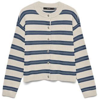 Vero Moda Vmgold stripe ls o-neck cardigan ecru dessin - XL