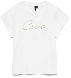 Vero Moda Vmliza small pearl ss tee exp Wit - L