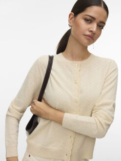 Vero Moda vmmarina pointelle ls o-n cardigan 10340111 birch - maat M Ecru