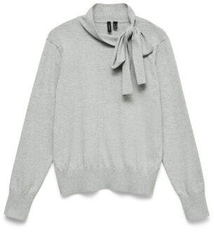 Vero Moda vmnina bow ls knit pullover exp 10343626 medium grey melange Grijs - XL