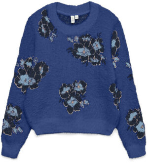 Vero Moda Vmpoilu flower ls o-neck pullover b Blauw