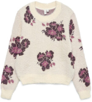 Vero Moda Vmpoilu flower ls o-neck pullover btq dessin Wit
