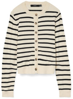 Vero Moda vmsaba plain ls o-neck cardigan noo 10331771 birch stripes Ecru - XS