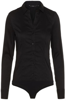 Vero Moda Zwart V-hals Langarm Shirt Vero Moda , Black , Dames - XS