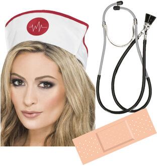 Verpleegster/zuster ziekenhuis verkleed accessoires 3-delig - stethoscoop/fun pleisters/kapje