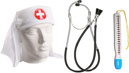 Verpleegster/zuster ziekenhuis verkleed accessoires 3-delig - stethoscoop/thermometer/kapje