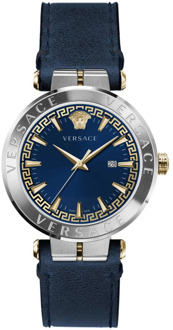 Versace Aion Leren Band Blauw Wijzerplaat Horloge Versace , Multicolor , Heren - ONE Size