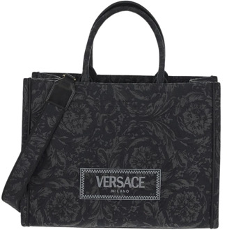 Versace Athena Barocco Canvas Shopper Tas Versace , Black , Dames - ONE Size